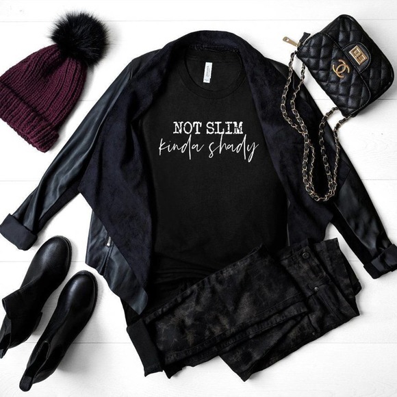 Seribella Designs Tops - Not Slim, Kinda Shady Soft Graphic Funny Tee Shirt